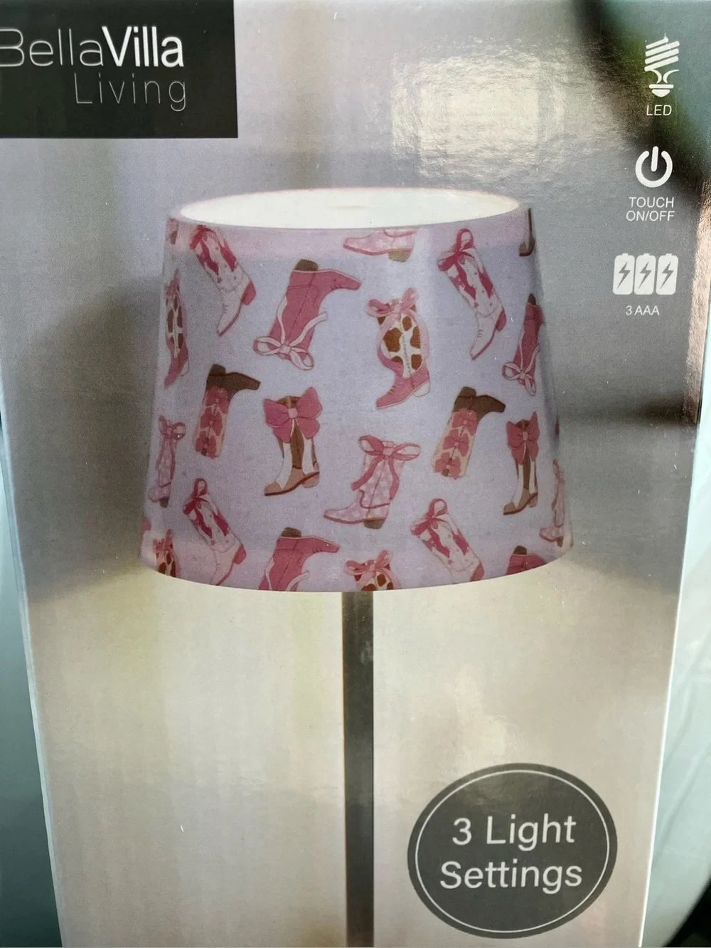 Pink LED Touch Lamp with Cowgirl Boot Shade